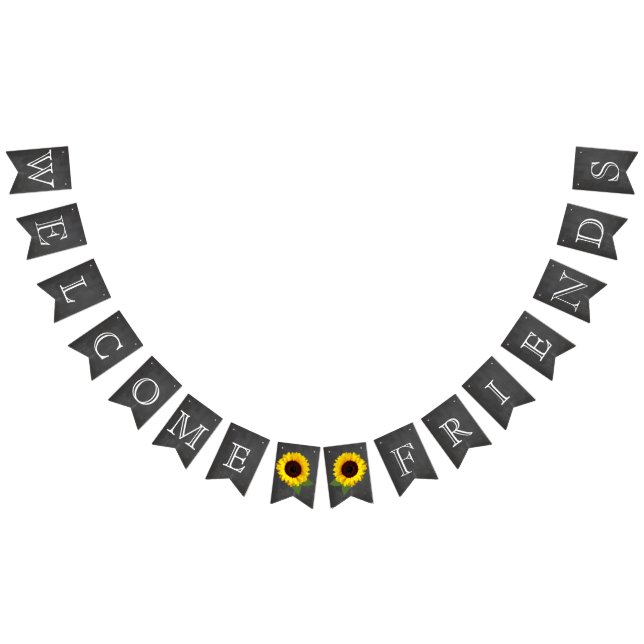 Välkommen Friends Chalkboard Titta på solblommor Vimplar (Alla)