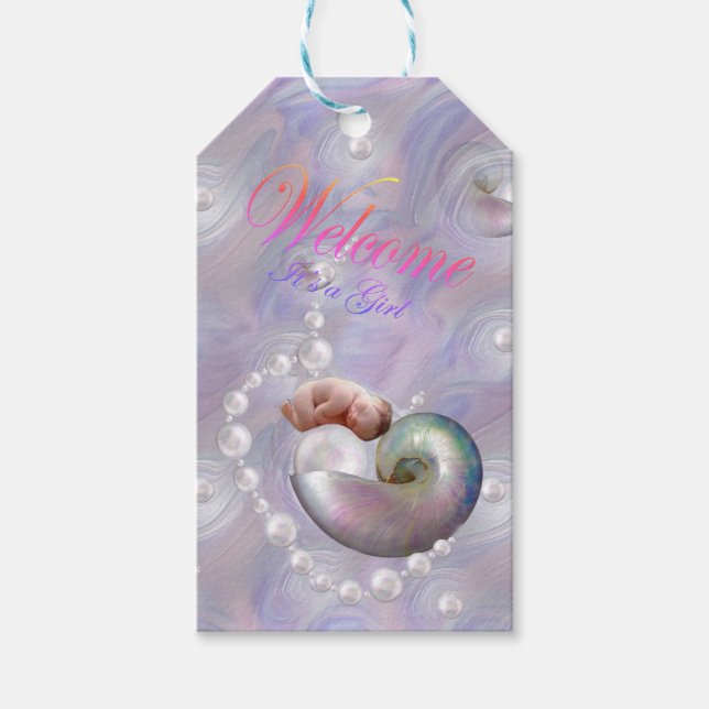 Välkommen Girl Baby Shower Gift-Märkre Presentetikett (Framsidan)