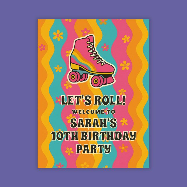 Välkommen Girl Retro Roller Skate Födelsedagsfest Poster (Welcome Girl Retro Roller Skate Birthday Party Poster
)