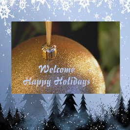 Välkommen Glad helg Glittery Guld Ornament
