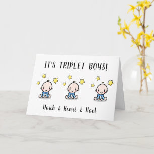 Välkommen, grattisar på dina triplet-pojkar. kort