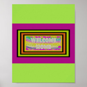 välkommen grönt för hemdesign, lila, röd kantlinje poster