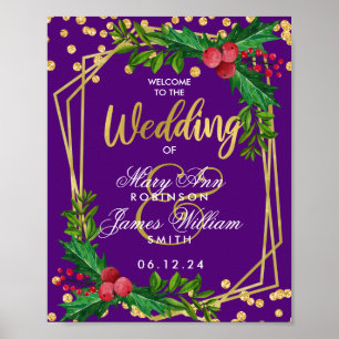 Välkommen Guld Lila Helgdag Bröllop Holly Poster