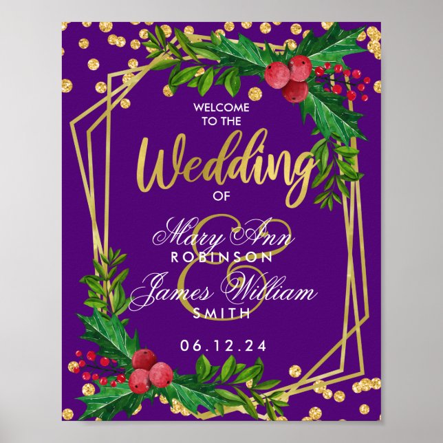 Välkommen Guld Lila Helgdag Bröllop Holly Poster (Framsidan)