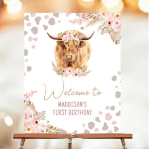 Välkommen Heliga Kow Highland Pampas Farm Birthday Poster