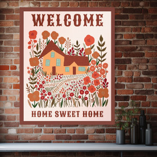 VÄLKOMMEN HEM ÄLSKA HEM Gårdsblommor ANPASSAD Poster