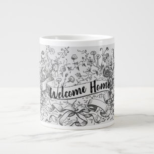 Välkommen Hem Anpassat Realtor Namn Ritade Blommor Jumbo Mugg