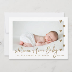 Välkommen hem, Baby Modern Minimal Guld Hearts Pho Meddelande