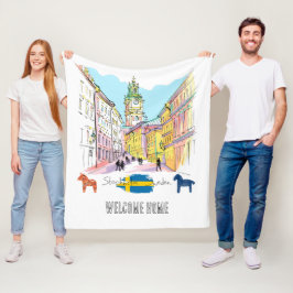 Välkommen hem lägg till din text Stockholm Sverige Fleecefilt
