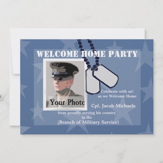 Välkommen hem/militära Hundbrickor Inbjudningar (Framsida)