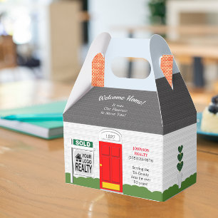 Välkommen Hem Tack Realtor Logotyp Röd Dörr Presentaskar