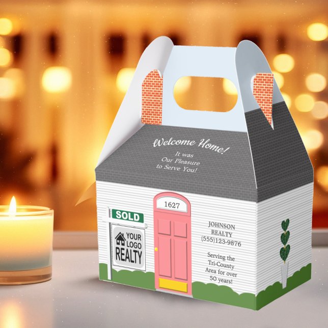 Välkommen Hem Trärealtor Logotyp Rosa Dörr Presentaskar (Skapare uppladdad)