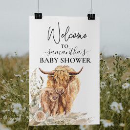 Välkommen Highland Cow Kalv Baby Shower Boho Poster