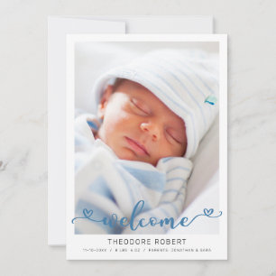Välkommen Hjärt Typografi Baby Pojke Foto Meddelande