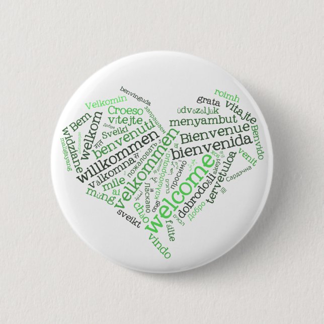 Välkommen hjärta (många språk) knäppas knapp (Framsida)
