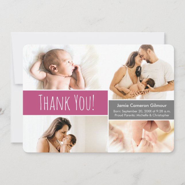 Välkommen Home Flicka Photo Collage Rosa Tack Kort (Framsida)