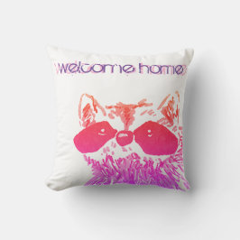 Välkommen Home Woodland Rosa Raccoon Kudde