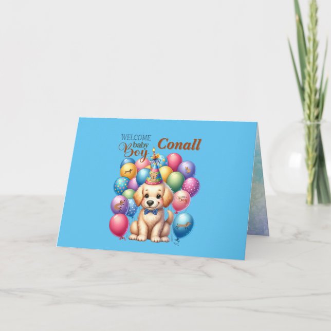 Välkommen Hund och ballonger från Pojke Kort (Framsida)