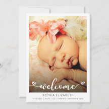 Välkommen Kalligrafi Babyflicka Hjärtan Foto