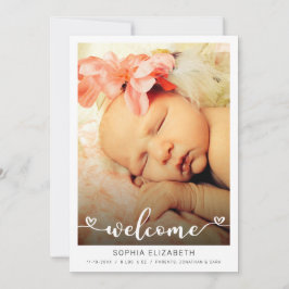 Välkommen Kalligrafi Babyflicka Hjärtan Foto Meddelande