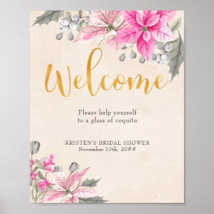 Välkommen Kalligrafi Rosa Poinsettia Drickbord Poster