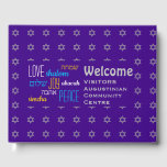 VÄLKOMMEN Kärlek Joy Peace Hebrew LILA Personlig Gästböcker<br><div class="desc">Behålla minnet av dina speciella sammankomster levande genom att samla in dina gästers tankar i detta subtilt snyggt ROYAL LILA och grått Guest Bok. Platshållartexten är anpassade, så du kan ändra beskrivningen, t.ex. till din familj namn etc. Ord KÄRLEK JOY PEACE är också skrivet i hebreiska (och färg-kodade). Passar för...</div>