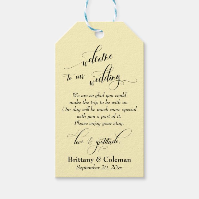 Välkommen Kärlek och Gult med höjdljus Bröllop Presentetikett (Framsidan)