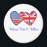 Välkommen Kate & William/ Royal Bröllop Magnet<br><div class="desc">Konstruktion för Union Jack och USA flagga</div>