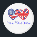 Välkommen Kate & William/ Royal Bröllop Magnet<br><div class="desc">Konstruktion för Union Jack och USA flagga</div>