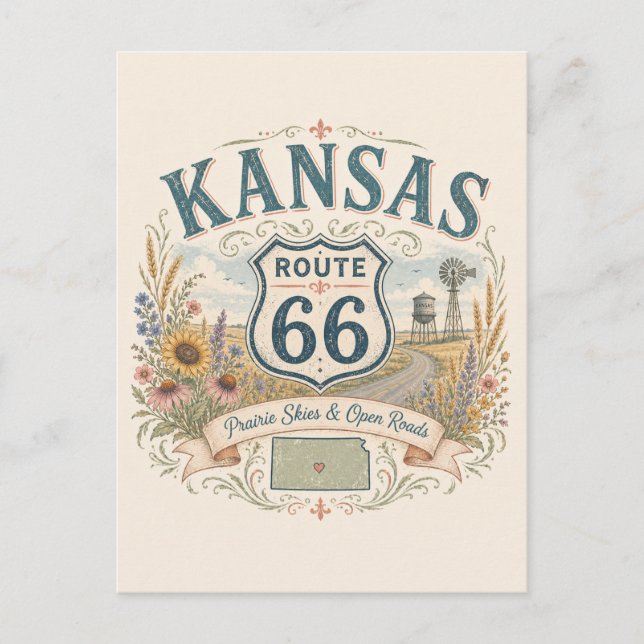 Välkommen längs Kansas Prairie Route 66 Vykort (Framsida)