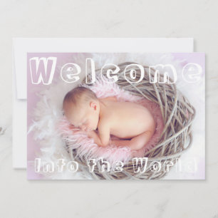 Välkommen Light Lila White Script Text Baby Birth Meddelande