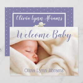 Välkommen Lila av Baby-fotokort Meddelande