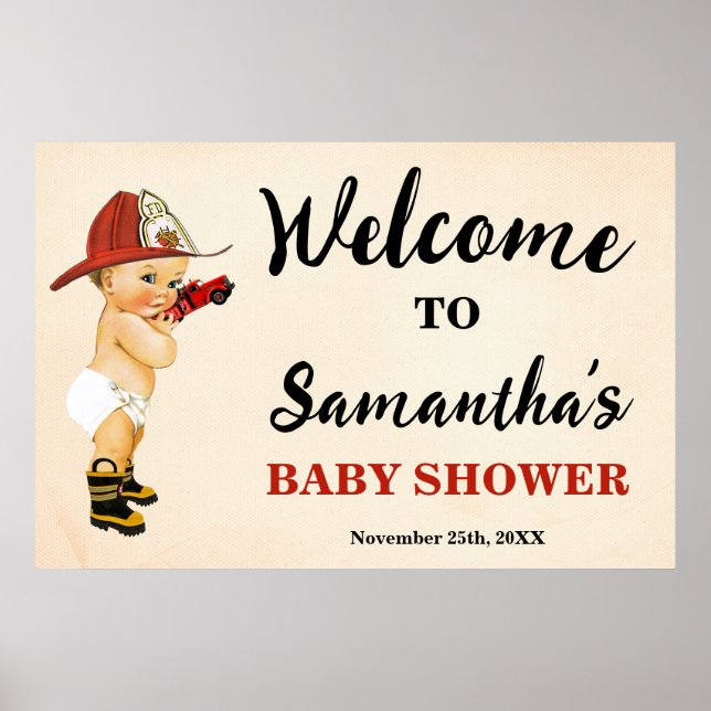 Välkommen lilla brandman Baby Shower Poster (Framsidan)