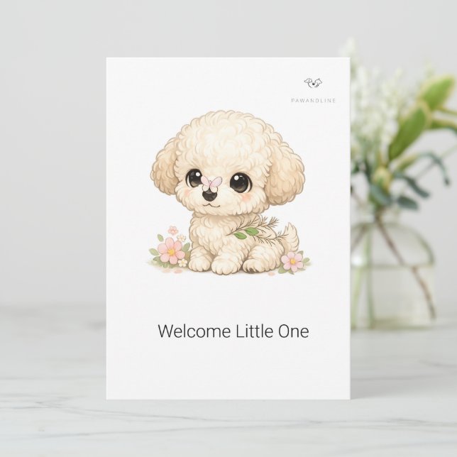 Välkommen lilla en Chibi Toy Poodle Dop  Inbjudningar (Stående Fram)