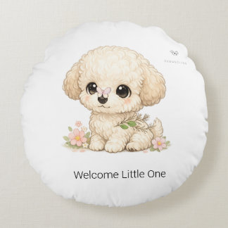 Välkommen lilla en Chibi Toy Poodle rund kudde