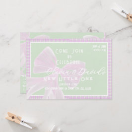 Välkommen lilla en-Coquette rosa rosett och Plaid Inbjudningar