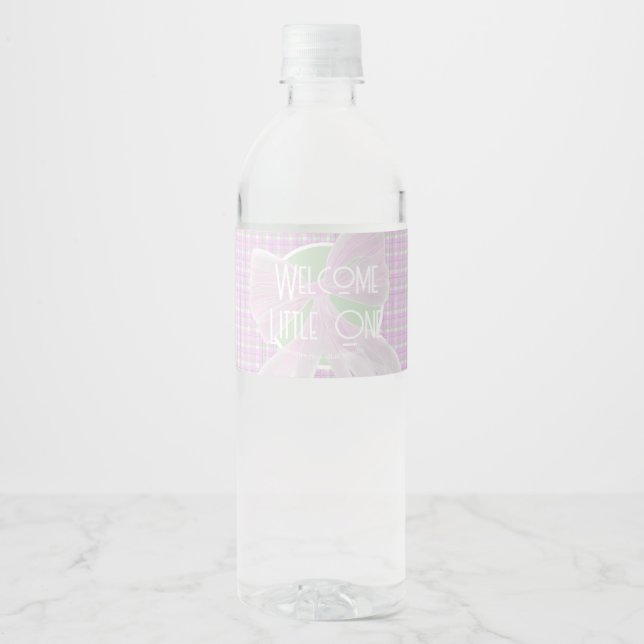 Välkommen lilla en rosa båge karott vattenflaskor etikett (Framsida)