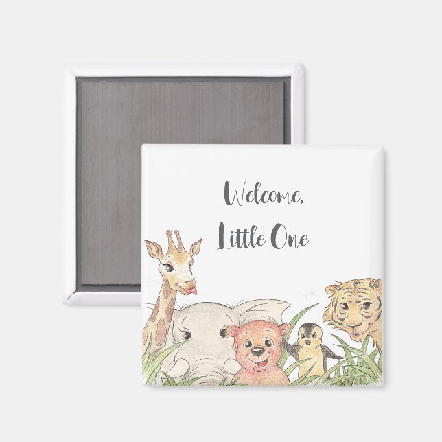 Välkommen lilla safari-bebis, grattis magnet (Front/Back)