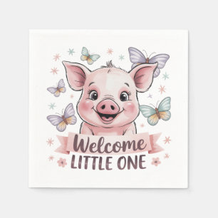 Välkommen Little One - Cute Piglet Baby Shower Pappersservett