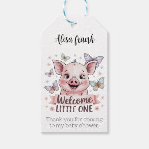 Välkommen Little One- Cute Piglet Baby Shower Presentetikett