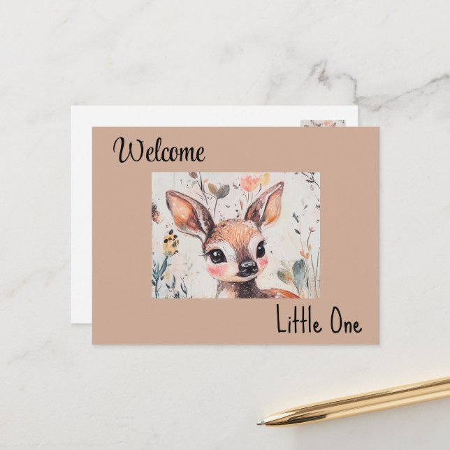 Välkommen Little One, Flicka Card, vykort, Fawn Vykort (Fram/Back In Situ)