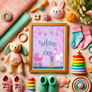 Välkommen Little One Flicka Cute Stork Barnvagn Kort