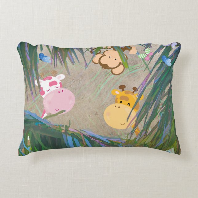 Välkommen Little One Jungle Theme Baby Nursery Prydnadskudde (Framsidan)