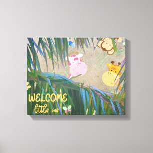 Välkommen Little One Jungle Theme Nursery Art Canvastryck