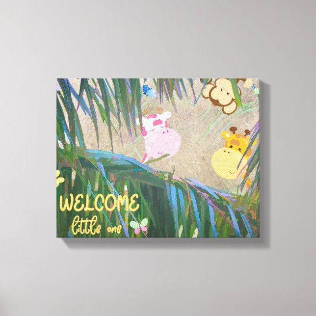 Välkommen Little One Jungle Theme Nursery Art Canvastryck (Framsida)