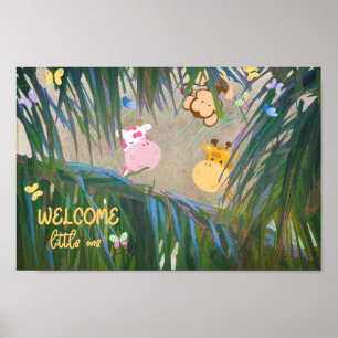 Välkommen Little One Jungle Theme Nursery Art Poster
