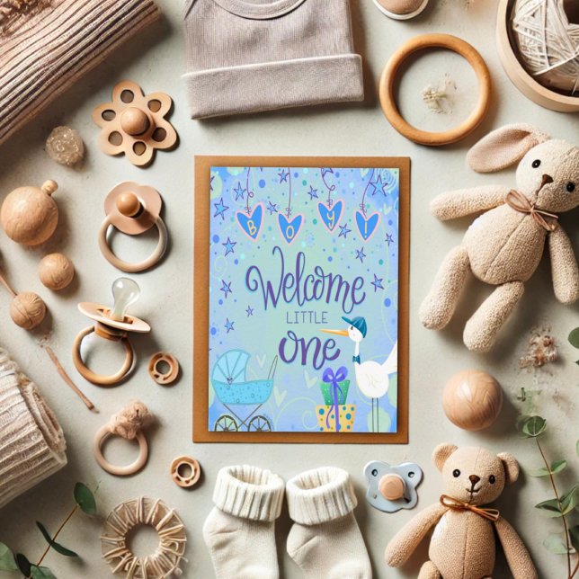 Välkommen Little One Pojke Whimsical Cute Kort (Skapare uppladdad)