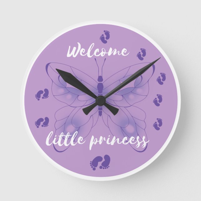 Välkommen Little Princess Butterfly Wall Clock Rund Klocka (Framsida)