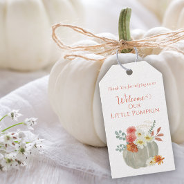 Välkommen Little Pumpkin Watercolor Baby Shower Presentetikett