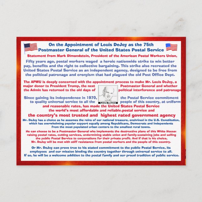 Välkommen Louis DeJoy till USPS#2 Vykort (Framsida)